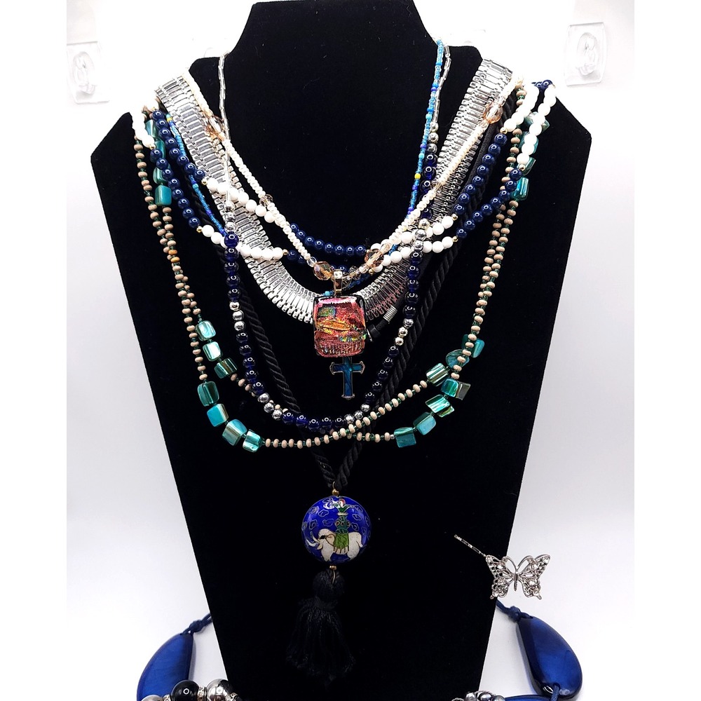 35pc Mixed Jewelry Lot Blue Vintage Modern Necklaces Bracelets Earrings - Picture 10 of 10